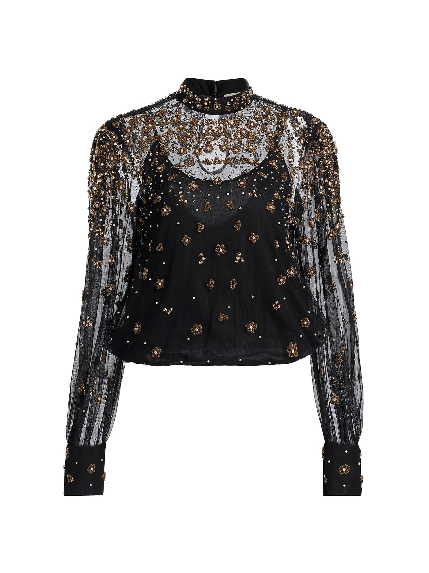 Embroidered Bubble Tulle Blouse