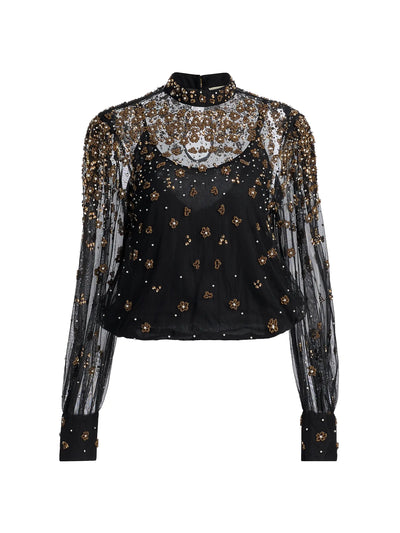 Embroidered Bubble Tulle Blouse