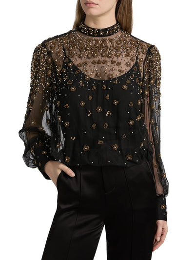 Embroidered Bubble Tulle Blouse