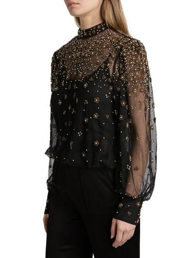 Embroidered Bubble Tulle Blouse