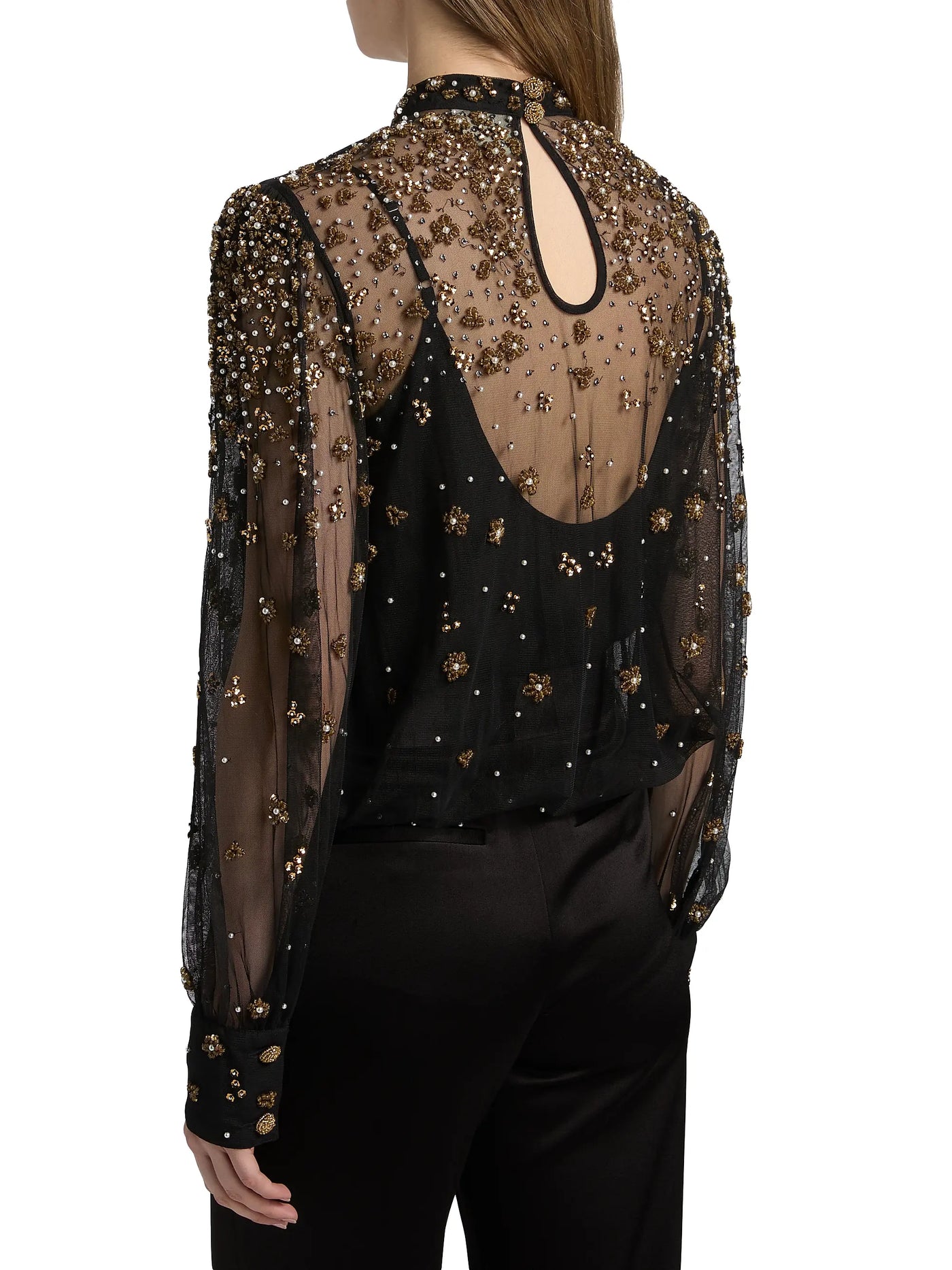 Embroidered Bubble Tulle Blouse