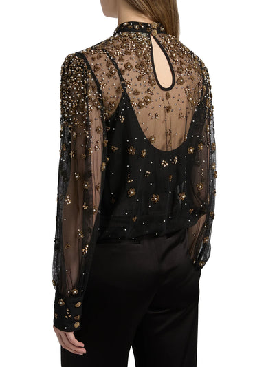 Embroidered Bubble Tulle Blouse