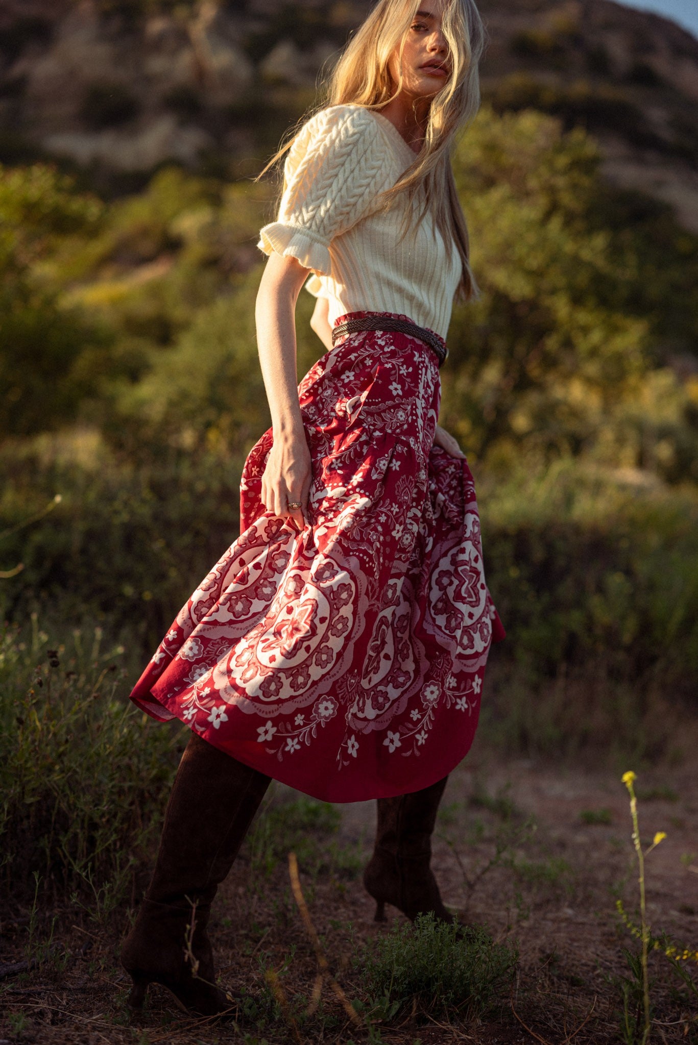 Wine Medallion Maxi Skirt