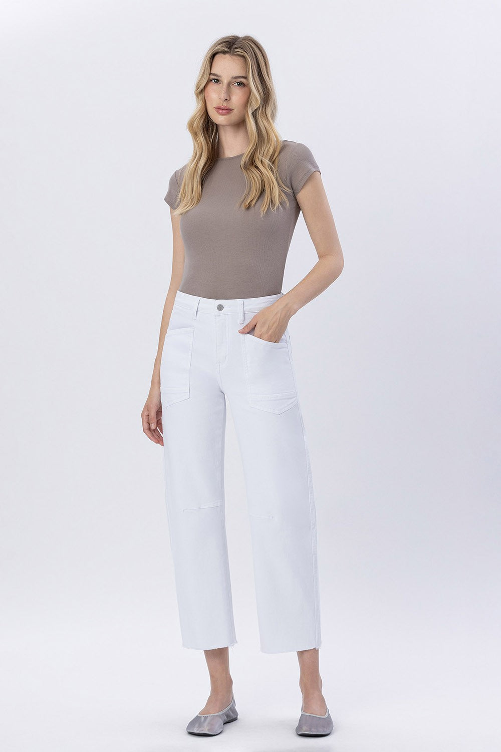 High Rise Raw Hem Barrel Jeans