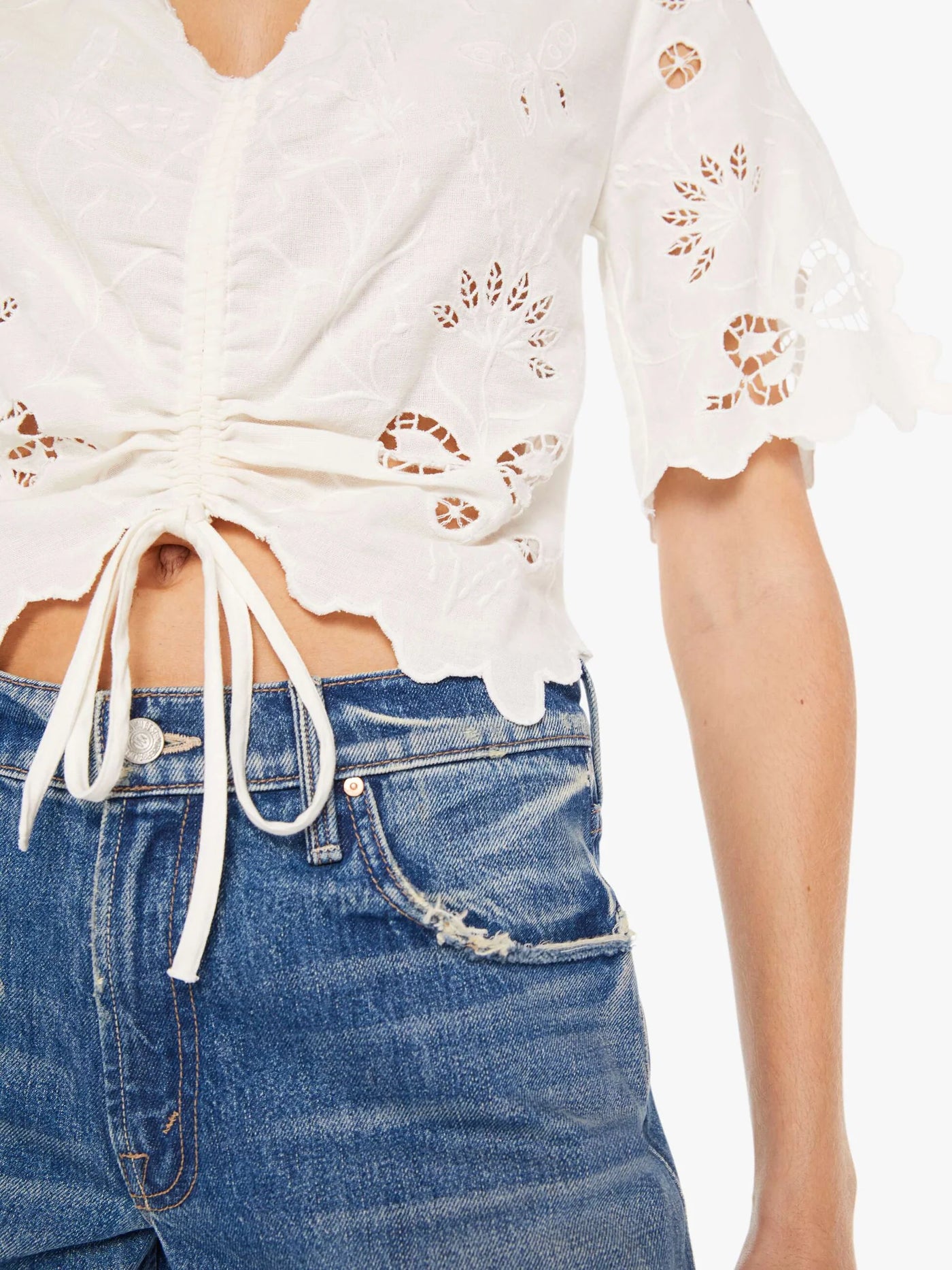 Embroidered White Crop Top