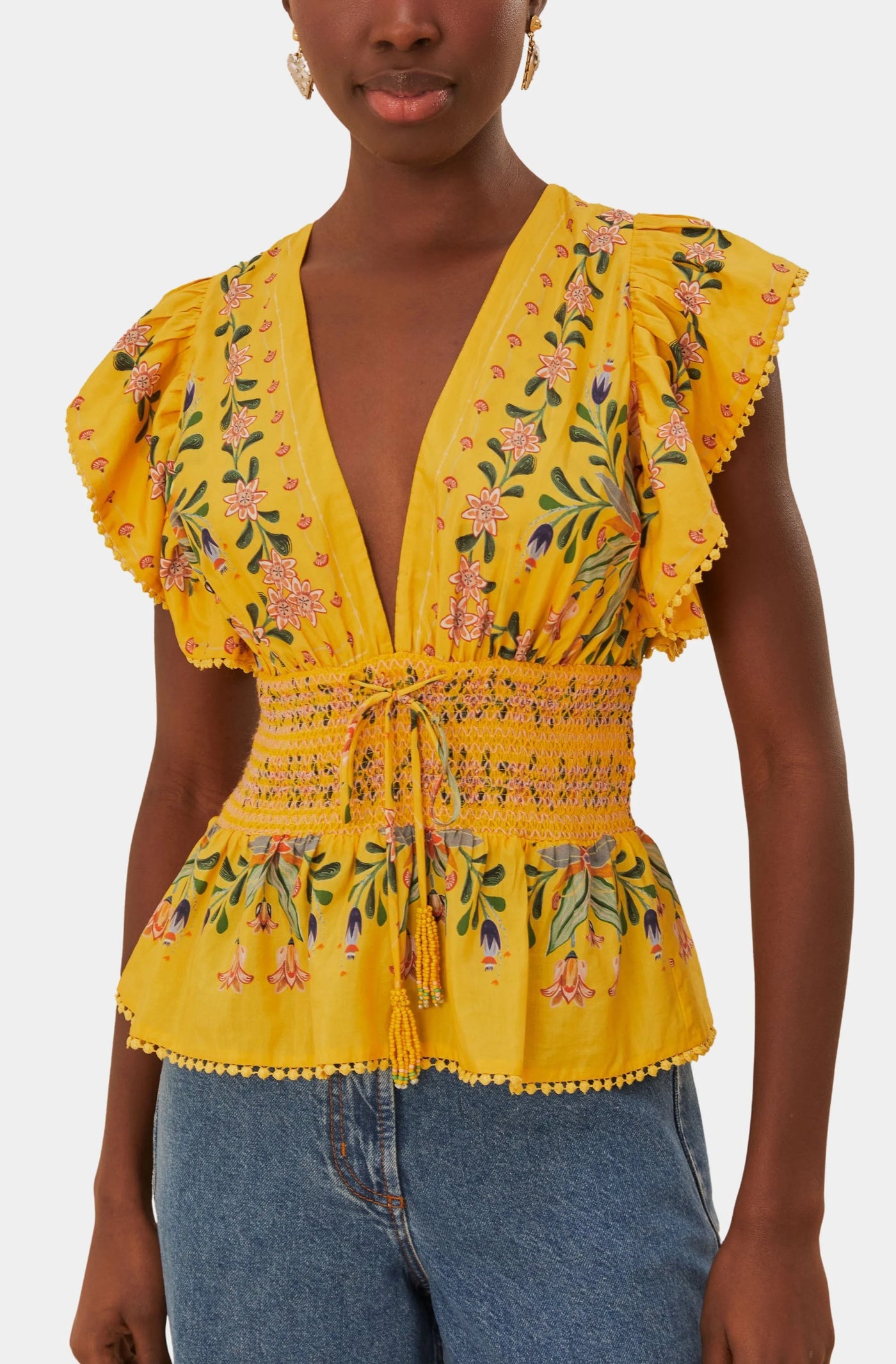 Delicate Flowers Stripes Yellow Blouse