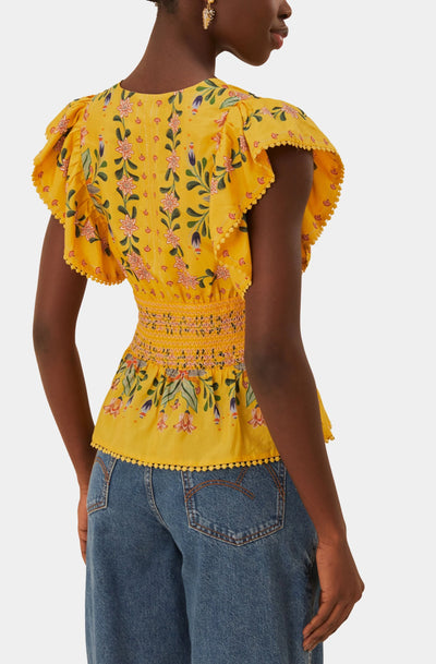 Delicate Flowers Stripes Yellow Blouse