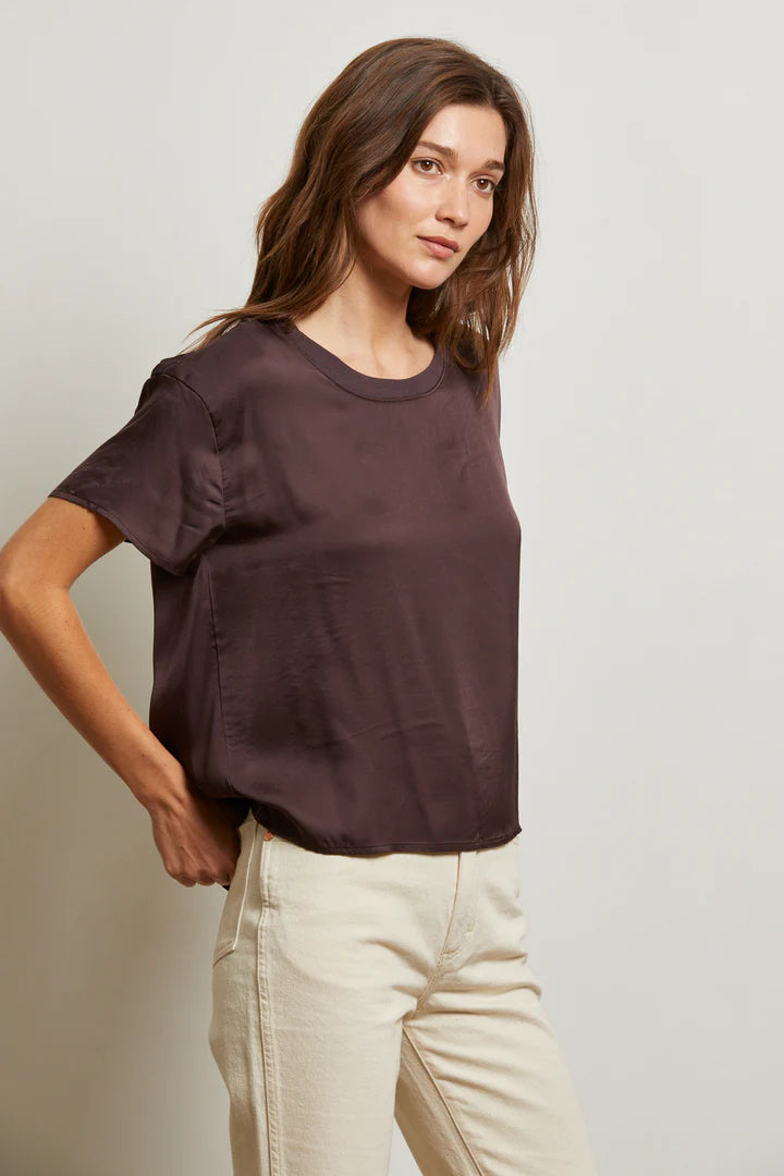 Delphine Satin Top- Cocoa