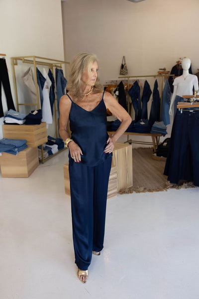 Cece Silk Tank- Navy