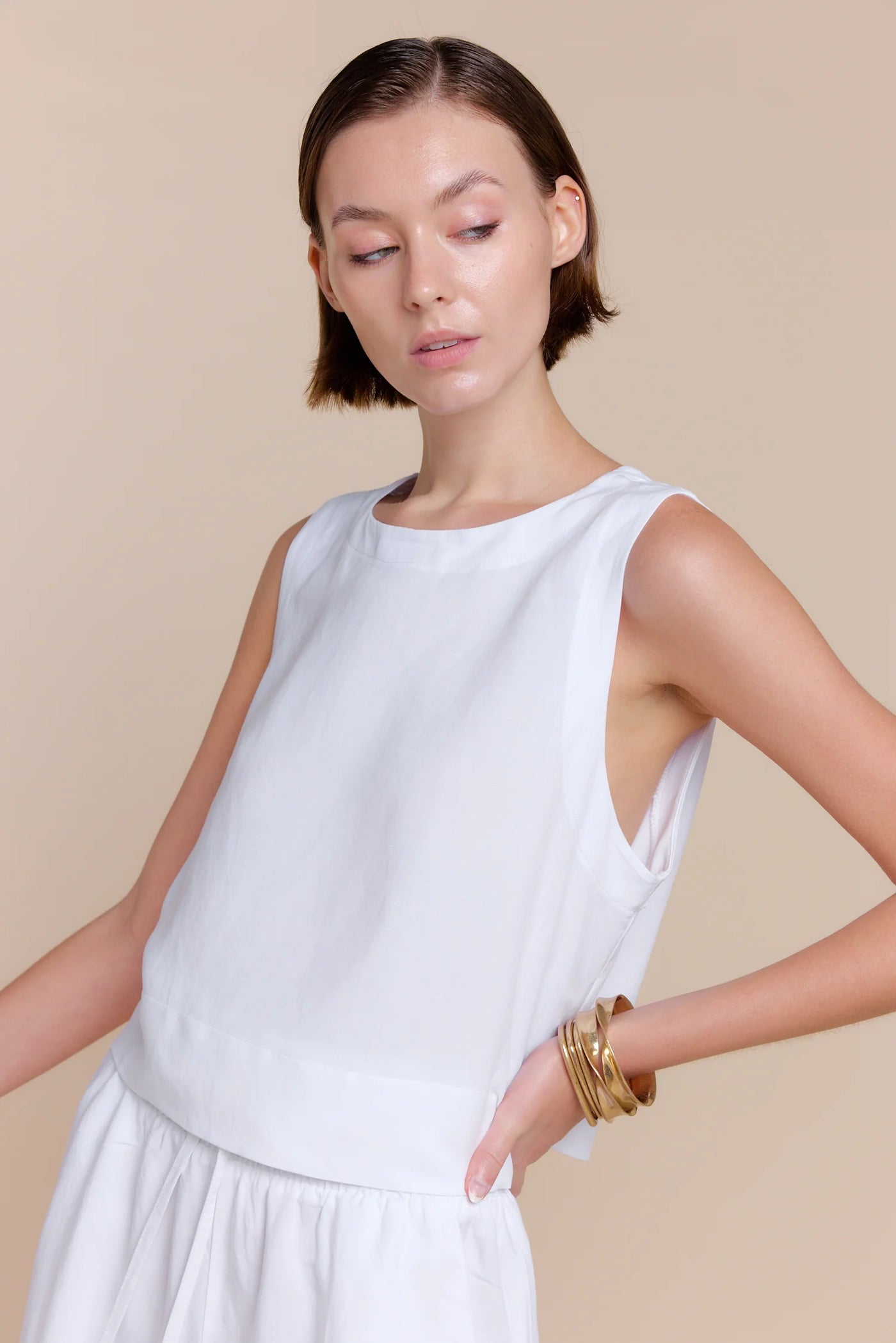 Agatha Linen Top - White