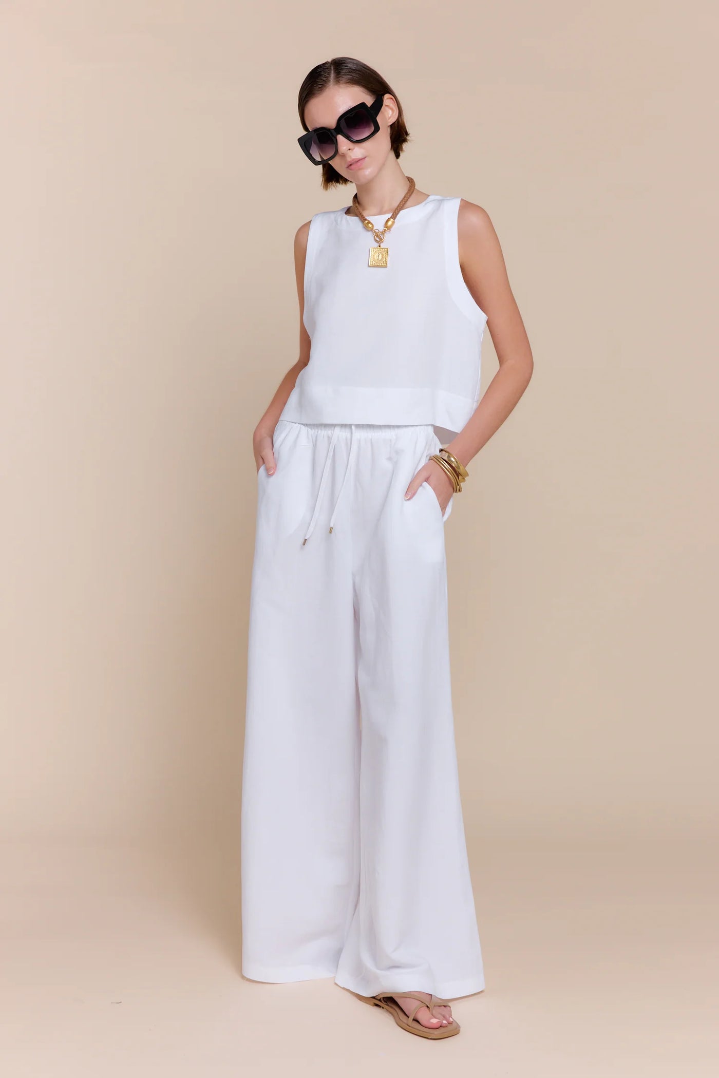 Agatha Linen Top - White