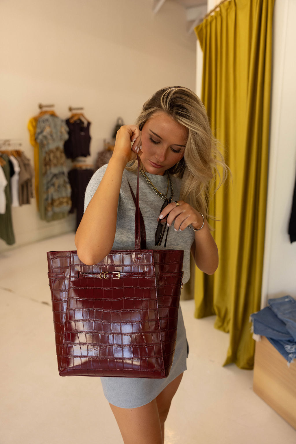 Athena Leather Tote - Wine