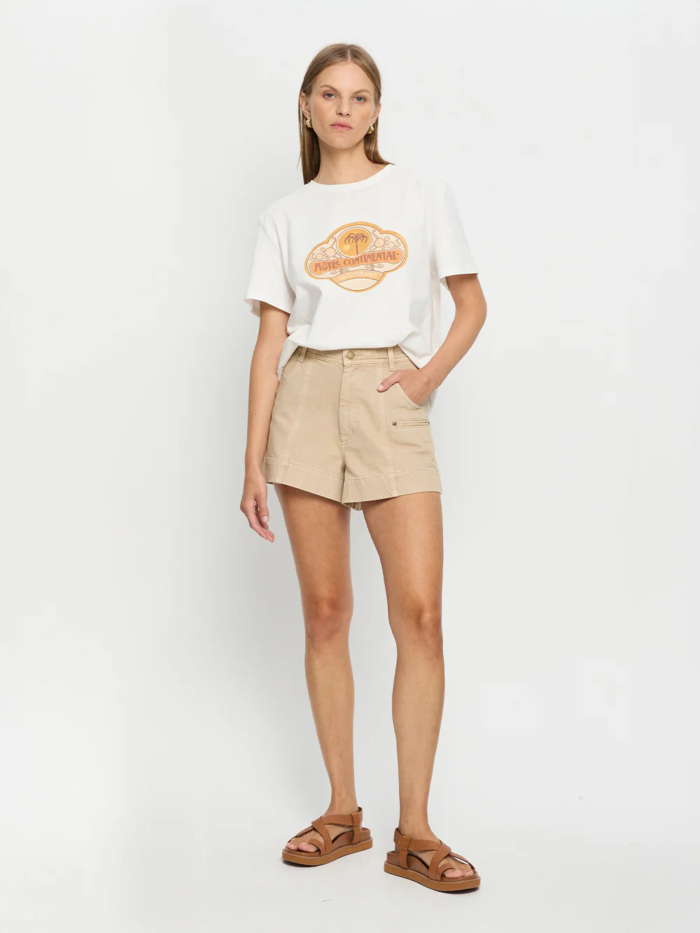 Evie Denim Shorts-Sand