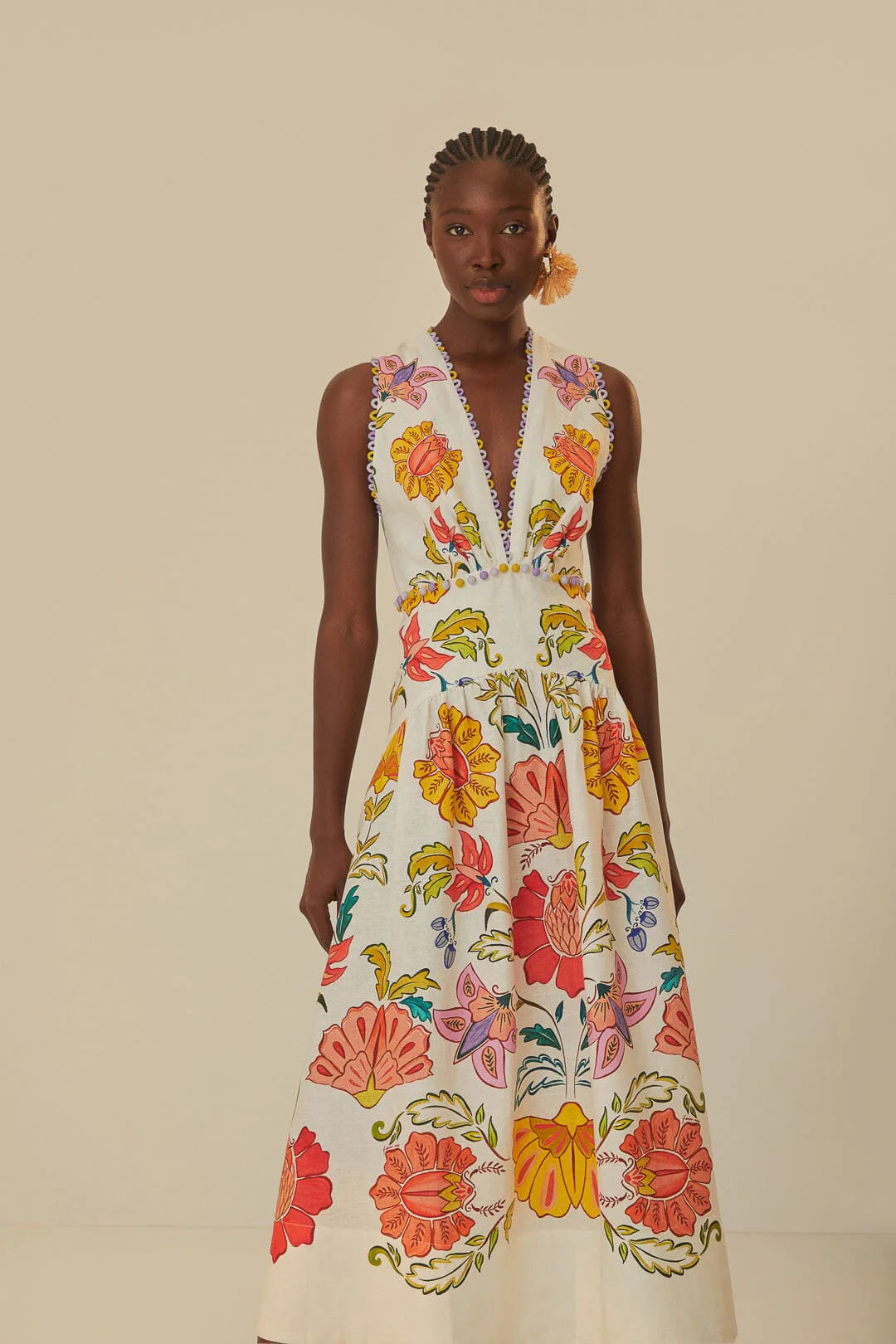 Floral Insects Linen Maxi Dress