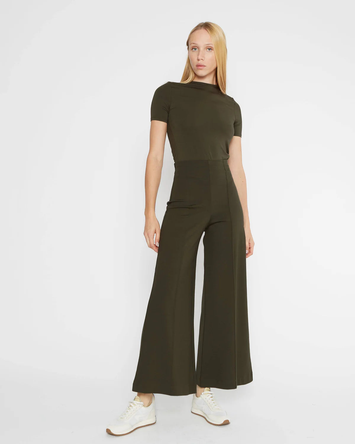 Ponte Knit Cropped Wide Pant