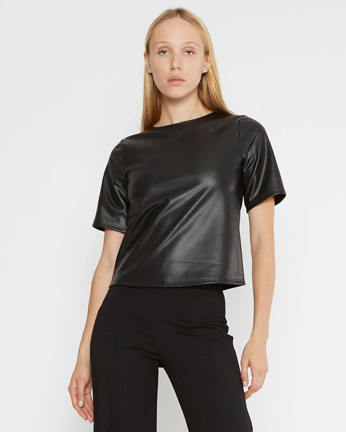 Vegan Leather Short Sleeve Top