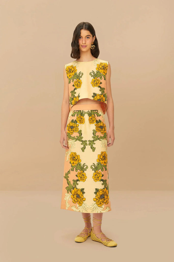 delicate flower arabesques midi dress Farm Rio Multi Delicate Flower Arabesques Linen Midi Dress