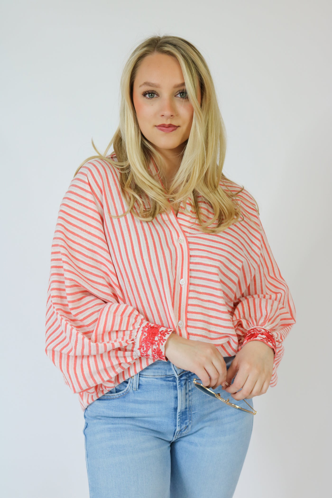 Striped Embroidered Blouse