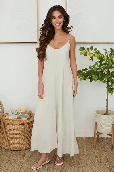 princess polly baby blue dress Beige Linen Maxi Dress – Karlee
