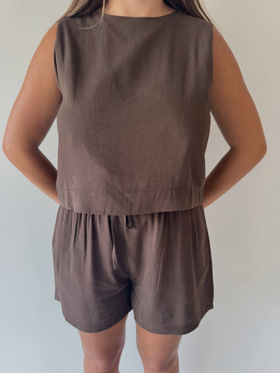 Agatha Linen Top - Brown