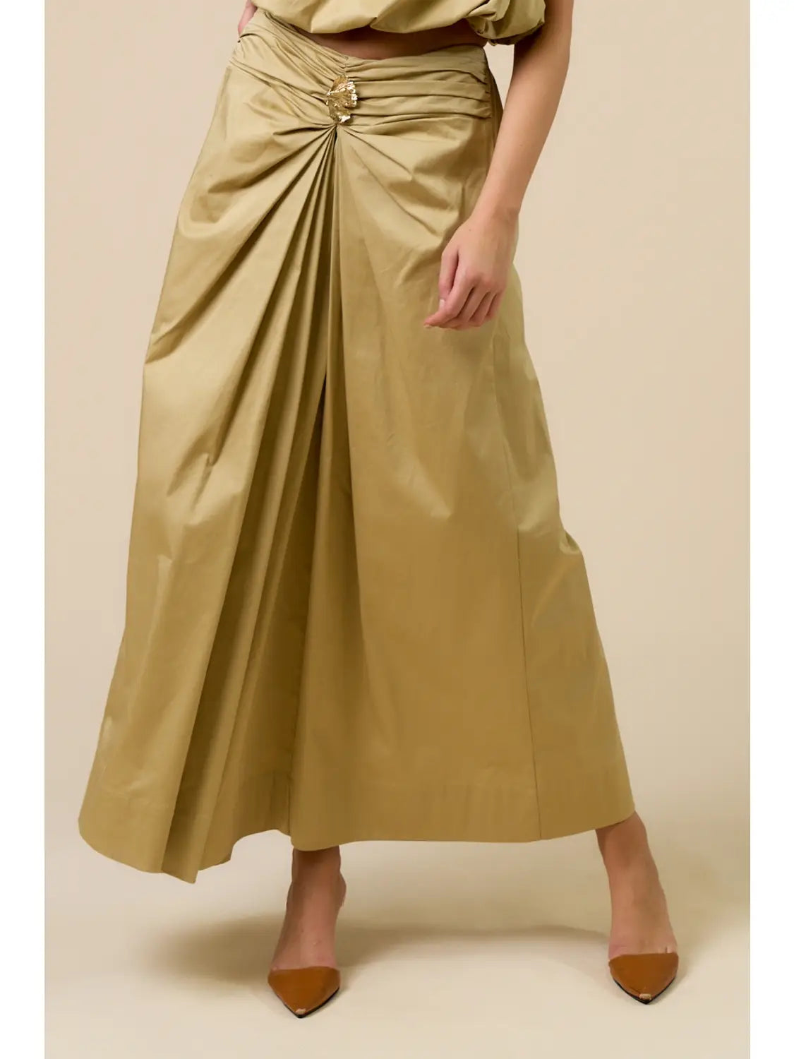Ava Metal Midi Skirt- Sand