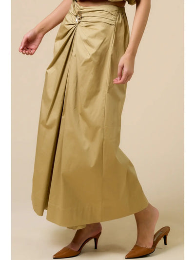 Ava Metal Midi Skirt- Sand