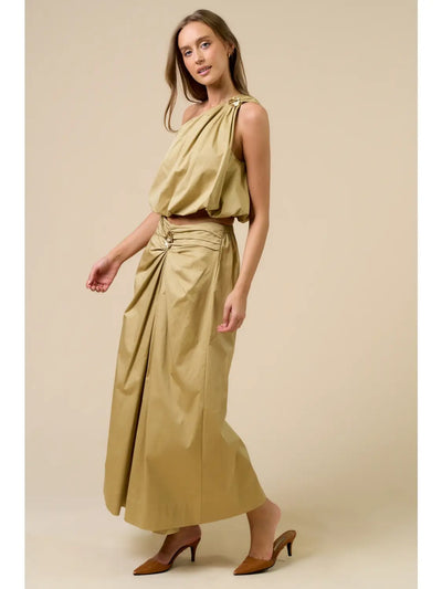 Ava Metal Midi Skirt- Sand
