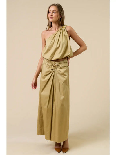 Ava Metal Midi Skirt- Sand
