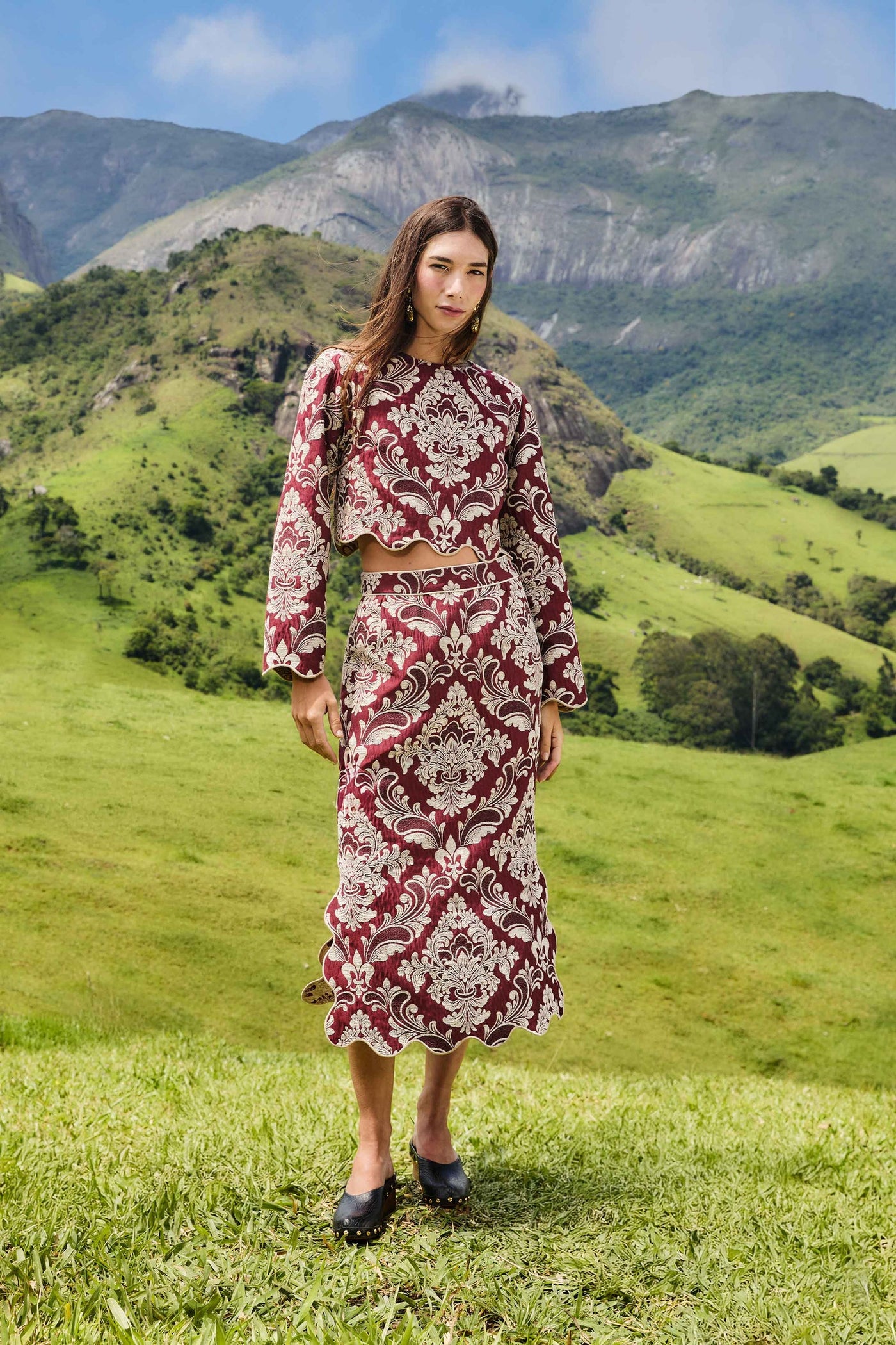 Bicolor Jacquard Midi Skirt