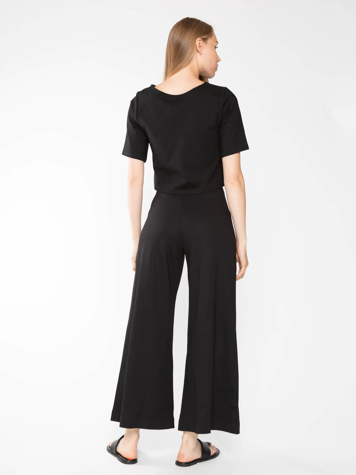 Ponte Knit Cropped Wide Pant