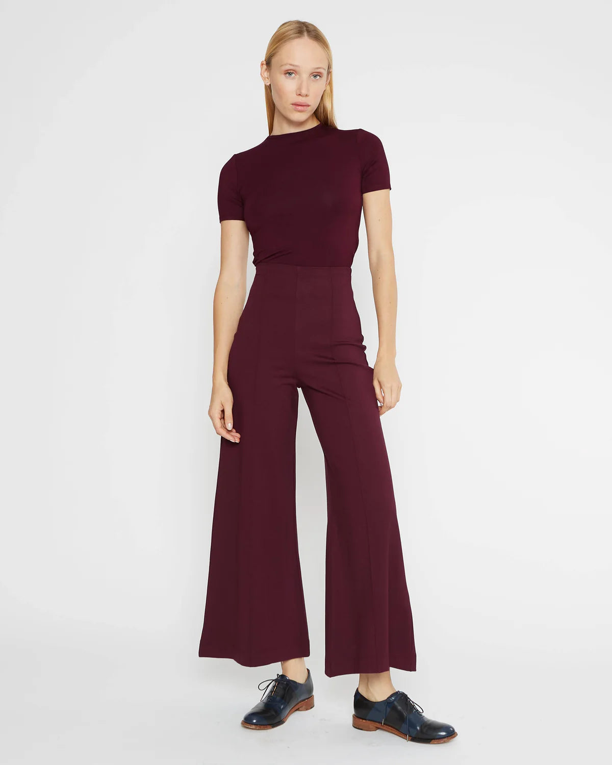 Ponte Knit Cropped Wide Pant